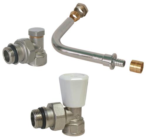 Kit complet de raccordement arrière pour radiateur PER Ø16 à glissement avec robinet manuel - Somatherm